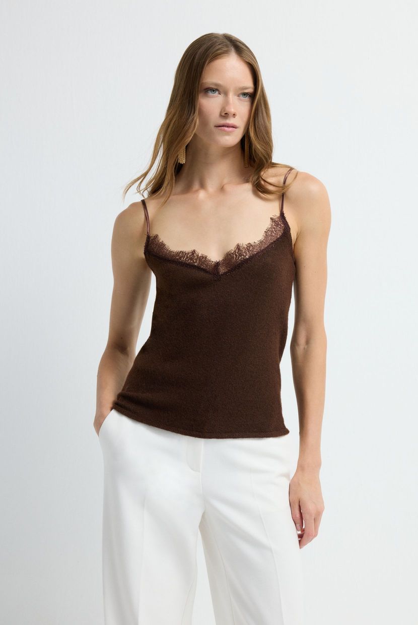 Brown Lace Detailed Knitwear Tank Top 10245292000-010 | adL