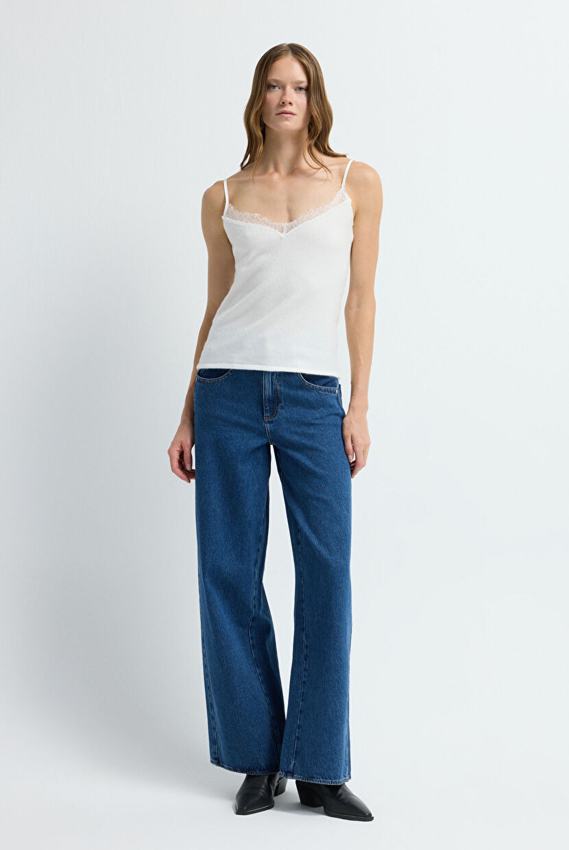 Ecru Lace Detailed Cashmere Knitwear Tank Top 10245292000-083 | adL