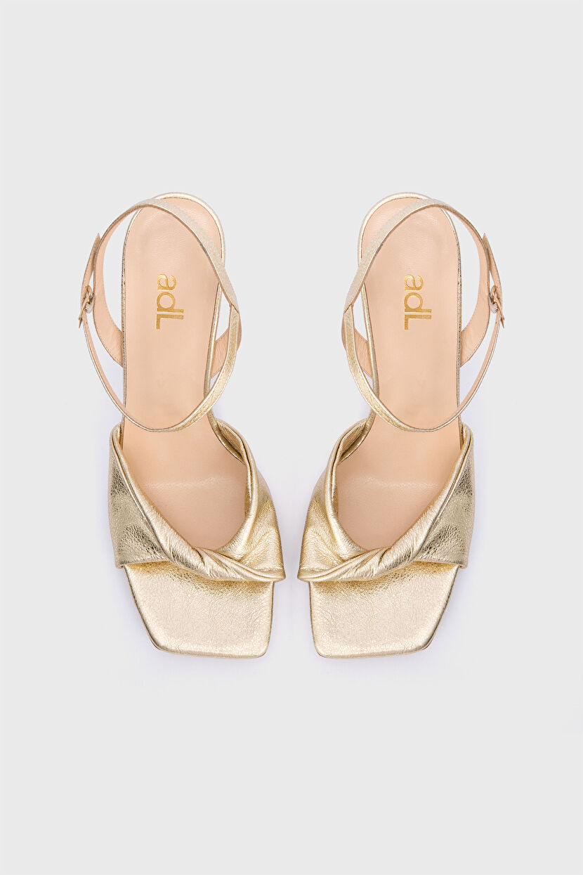 Gold Leather Strappy Heeled Shoes 10345254000-528 | adL