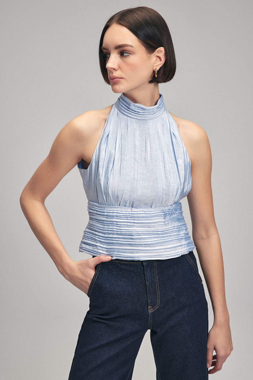 2021【HAVEL studio】PLEATED GATHER BLOUSE Trend Alaçatı Stili Pink Lace-Up Crop Woven Shirt Vs00657- Trendyol