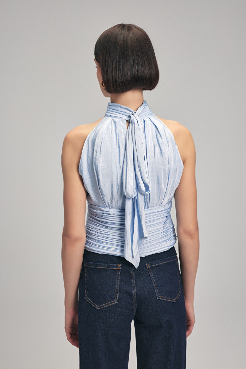 Blue Sleeveless Pleated Blouse 11543526000-003 | adL
