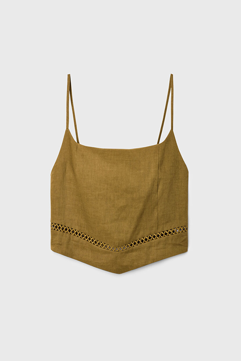Olive Nakış Detaylı Askılı Crop Bluz 11544921000-871 | adL