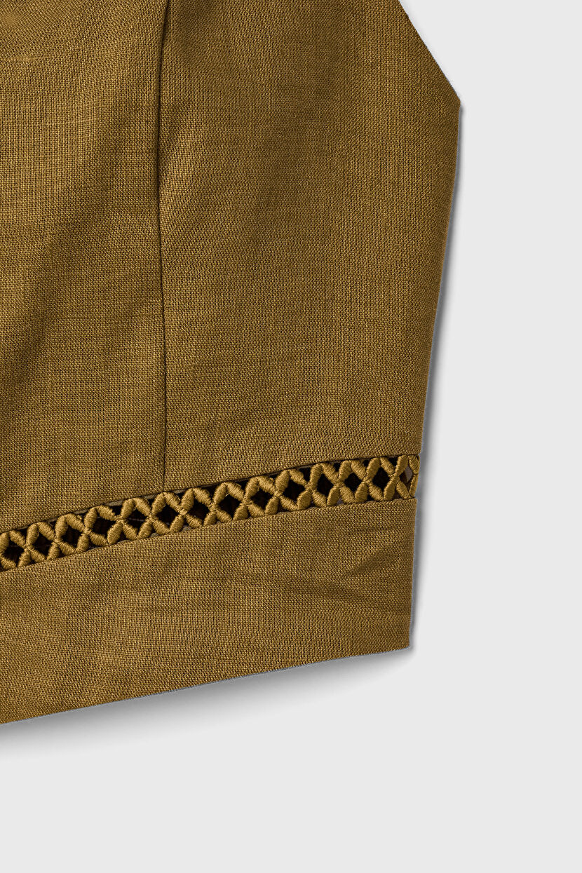 Olive Nakış Detaylı Askılı Crop Bluz 11544921000-871 | adL