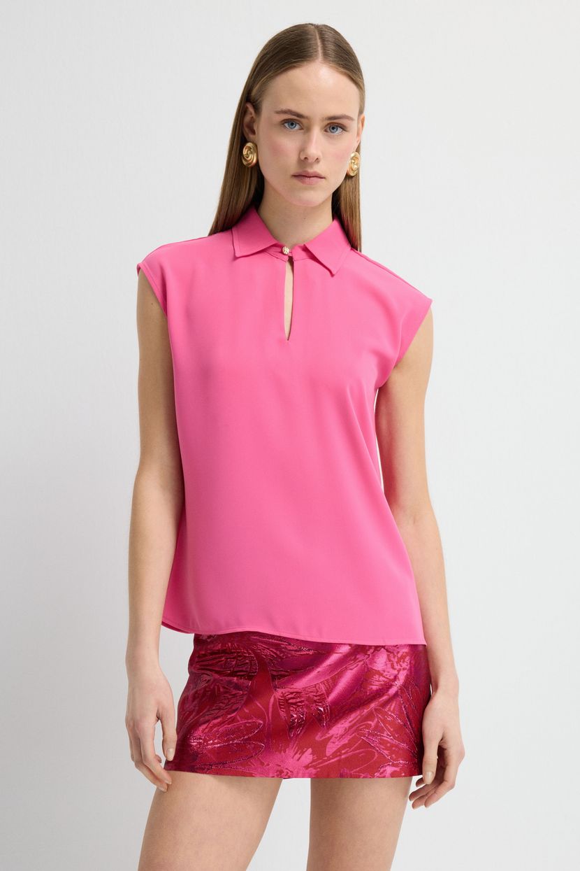 Pink Collar Detailed Sleveless Blouse 11545024004-007 | adL