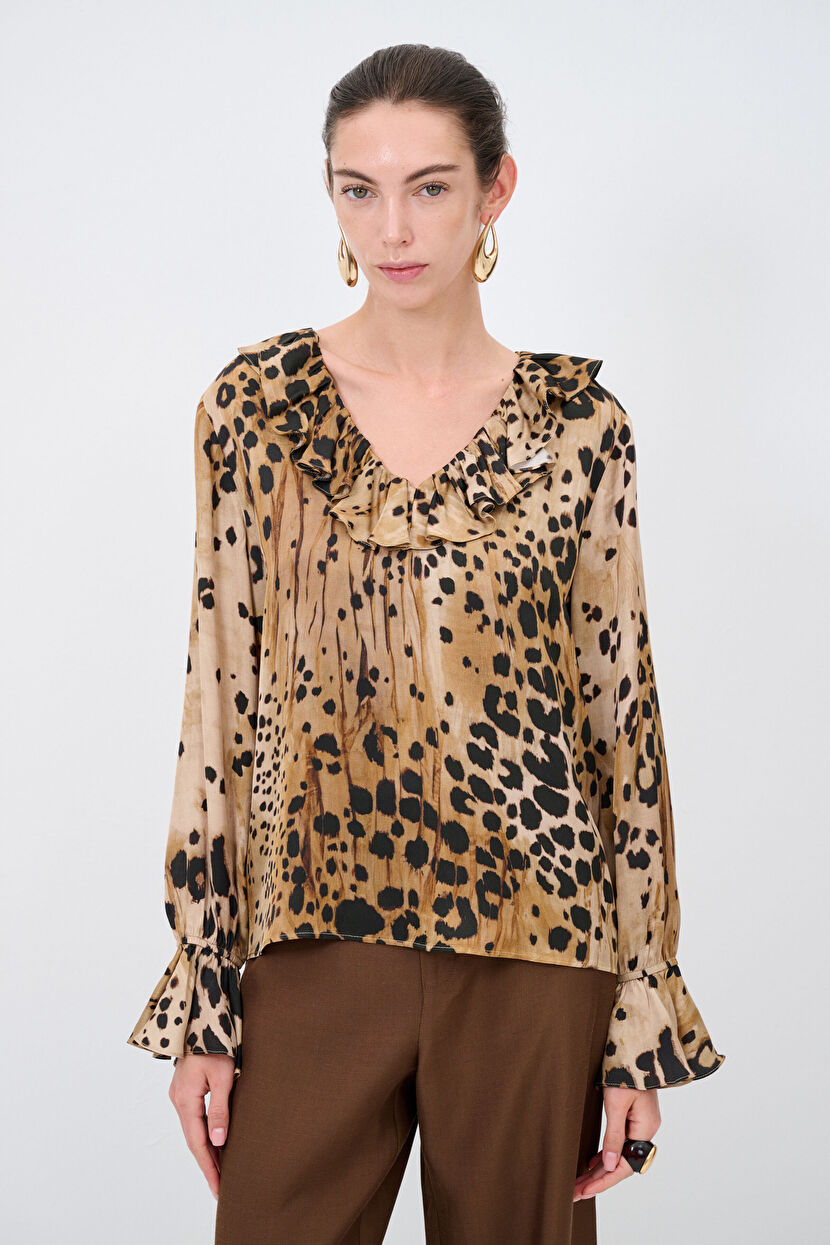 Leopard Ruffled Blouse 11545054000-758 | adL