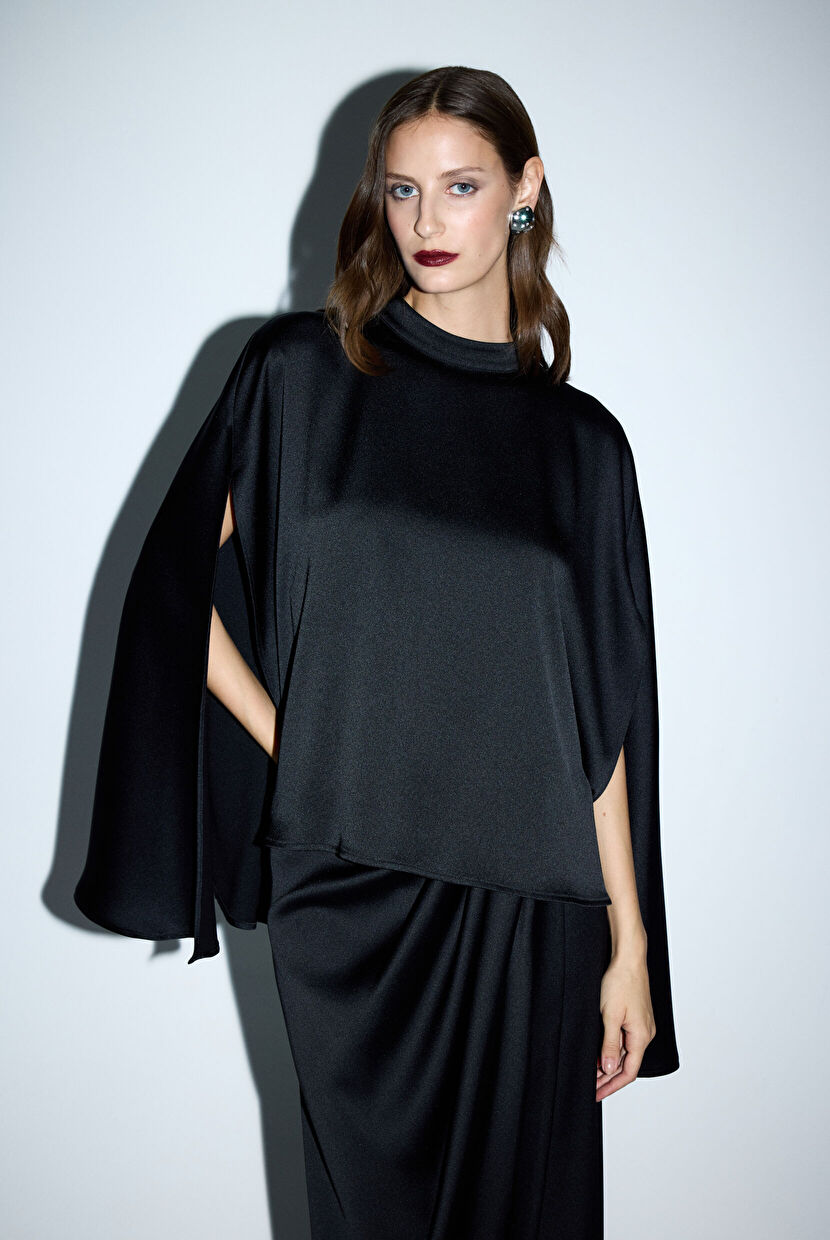 Black Cape Detailed Blouse 11545951000-001 | adL