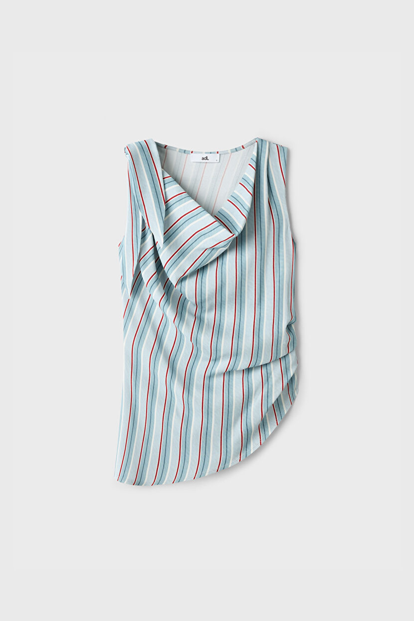 Blue Striped Lace-Up Blouse 11546495000-103 | adL
