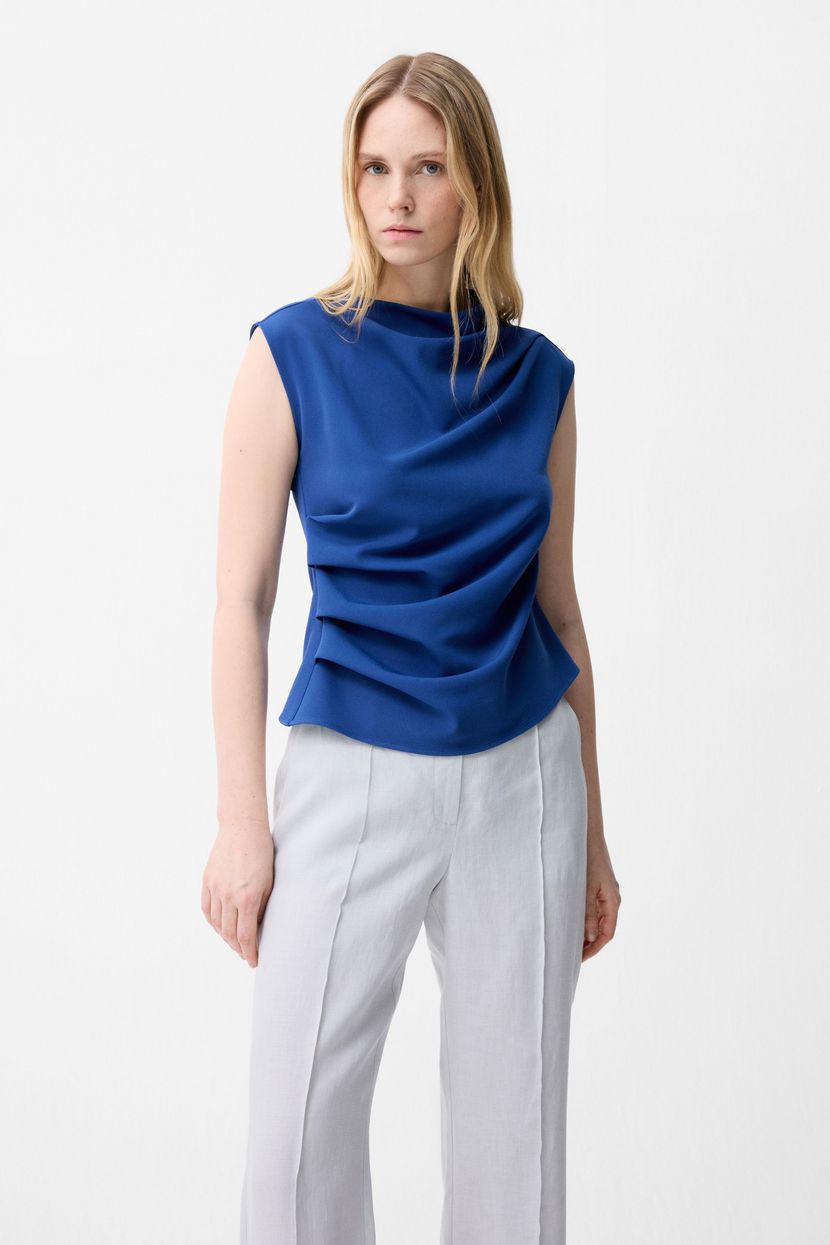 Blue Shirred Blouse 11546839000-073 | adL