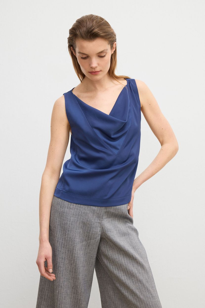 Blue Moda Tutkusu Satin Blouse with V-Neck Detail 115M2305000-073 | adL