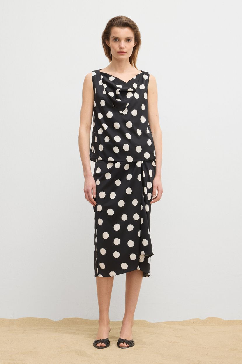 Black Moda Tutkusu Degaje Collar Polka Dot Blouse 115M2305001-480 | adL