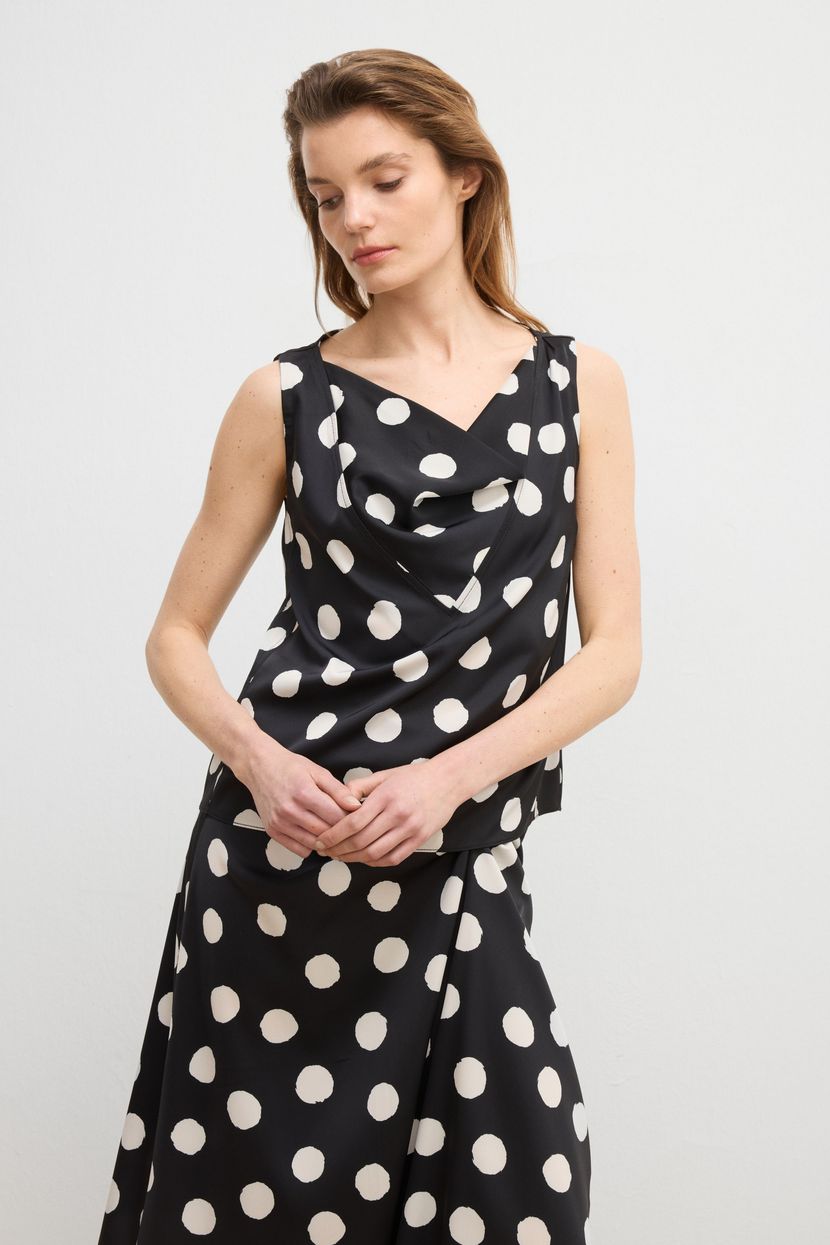 Black Moda Tutkusu Degaje Collar Polka Dot Blouse 115M2305001-480 | adL
