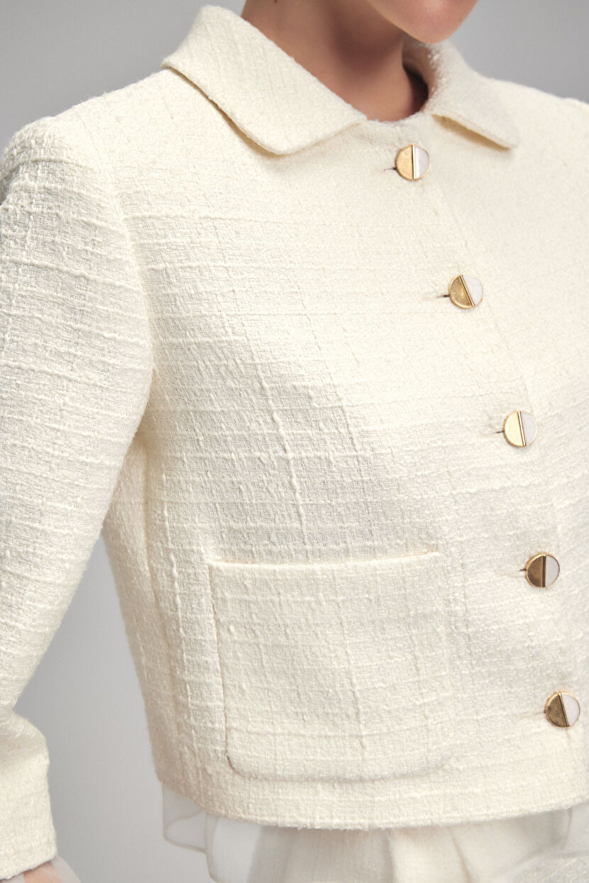 Vanilla Tweed Jacket With Garnish Detailed 11943391000-1D3 | adL