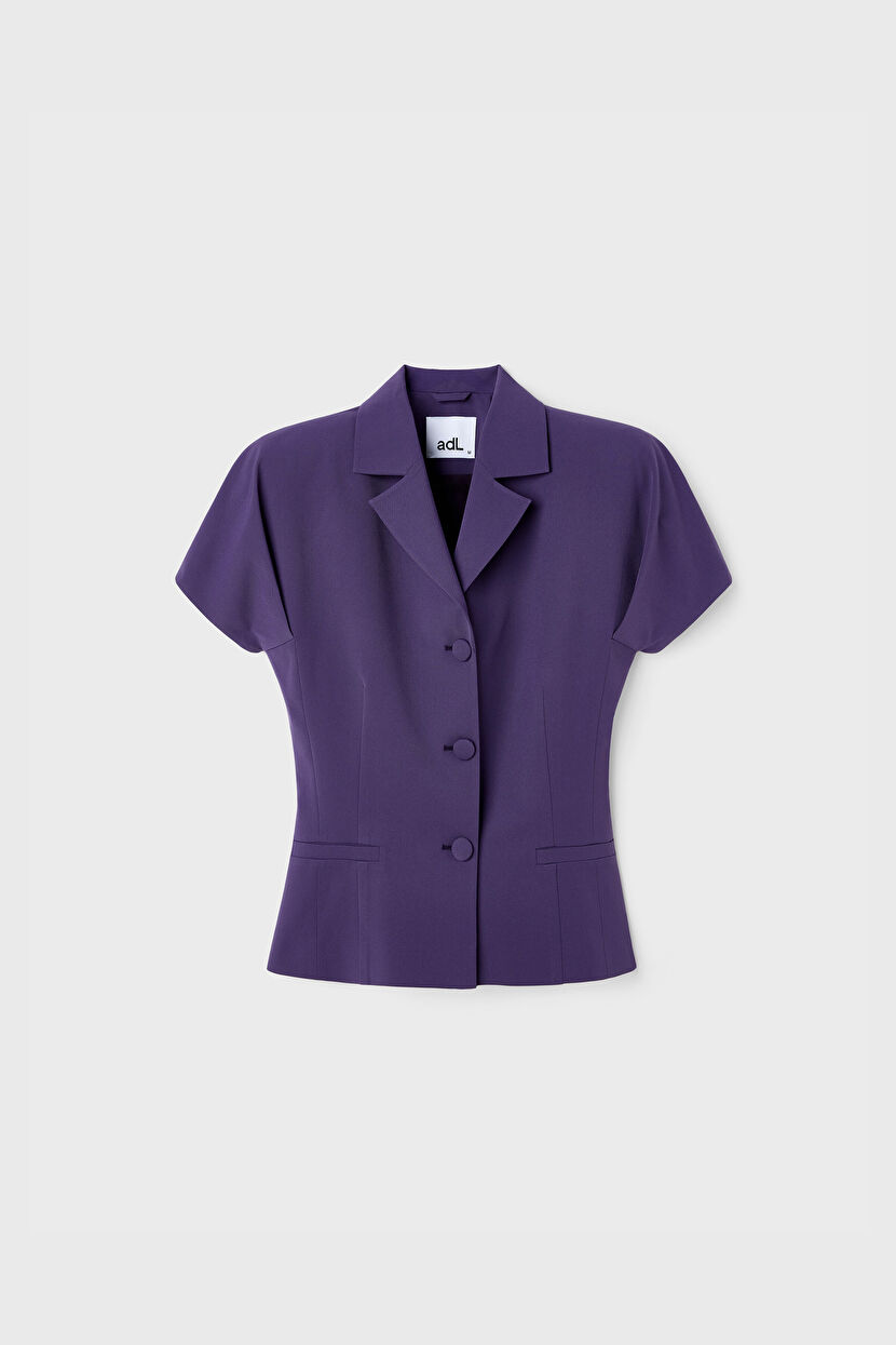 Purple Short Sleeve Pleated Sleeve Jacket 11943421003-013 | adL