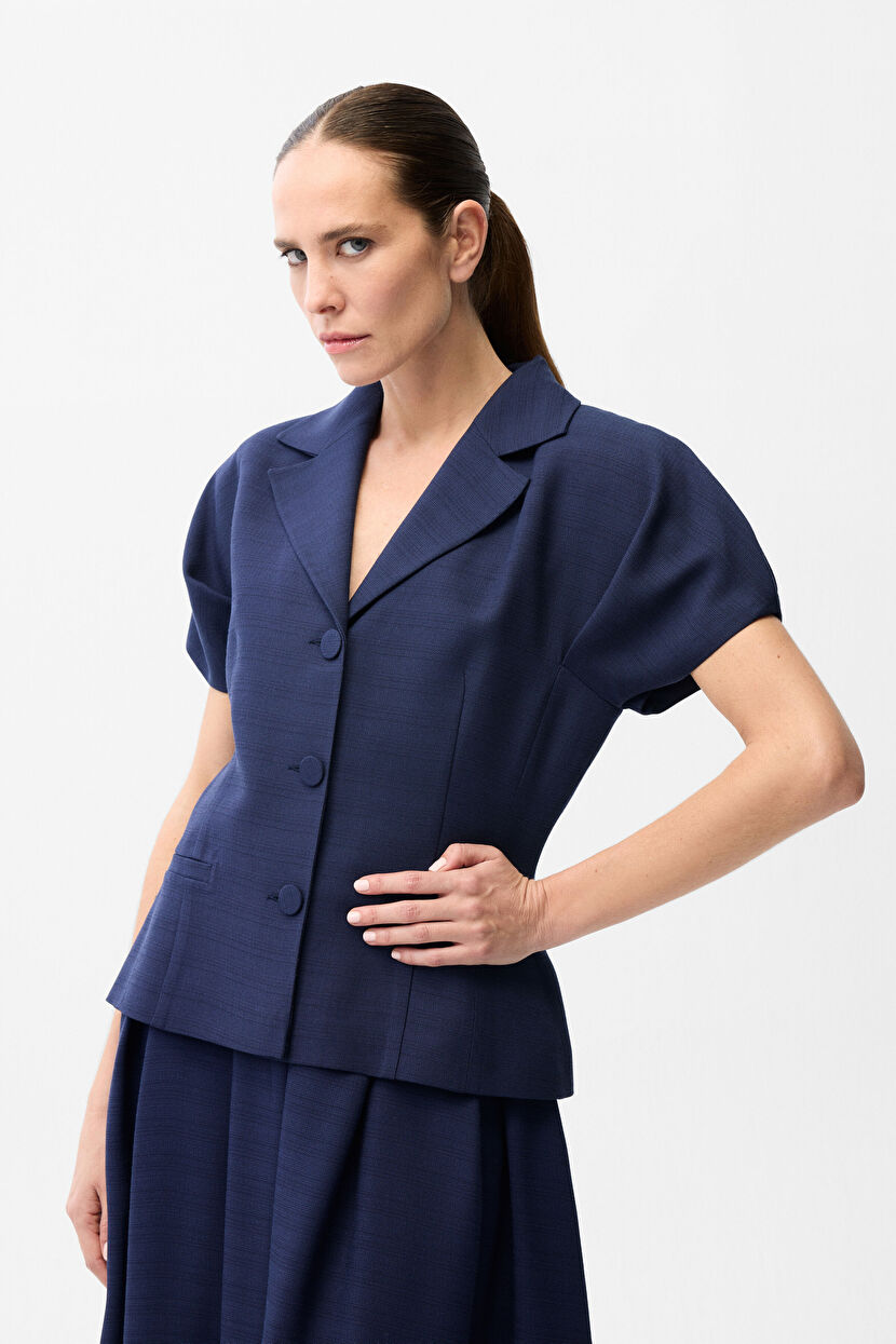 Navy Blue Short Sleeve Jacket 11943421004-018 | adL