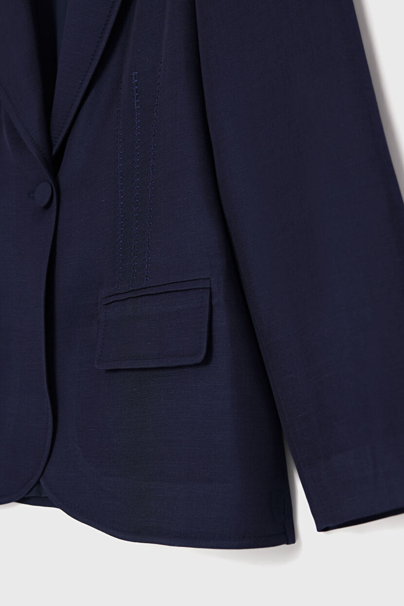 Navy Blue Lınen Jacket 11943546002-018 | adL