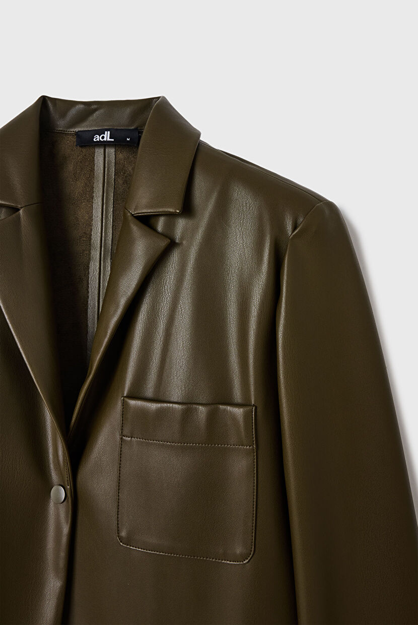 Khaki Leather Crop Jacket 11944206001-034 | adL