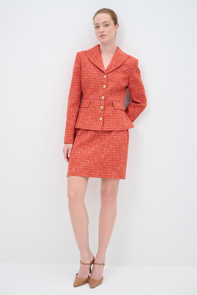 Orange Tweed Jacket With Pocket Detail