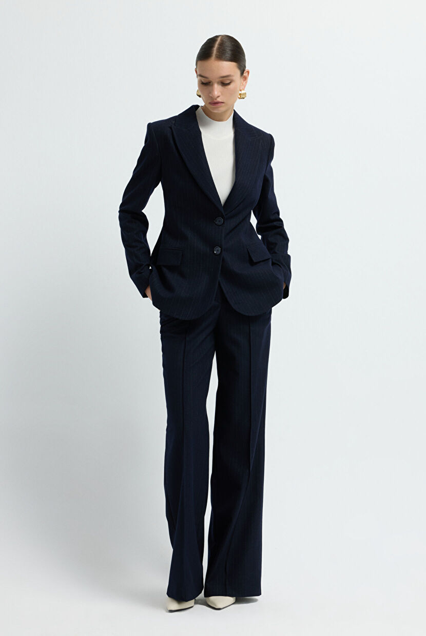 Navy Blue Striped Blazer Jacket 11944644001-118 | adL