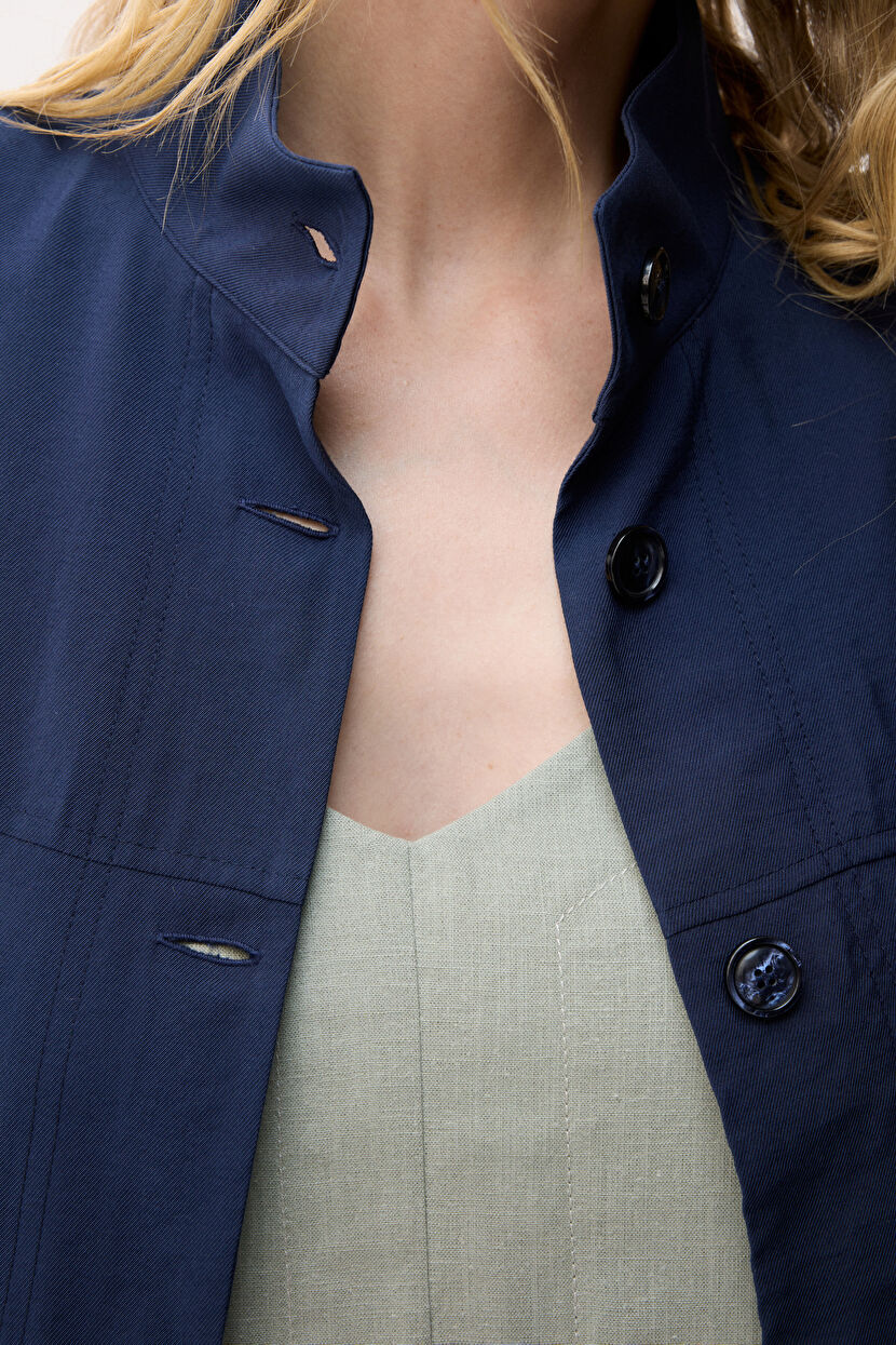 Navy Blue Belted Jacket with Pocket Flaps 11944870000-018 | adL