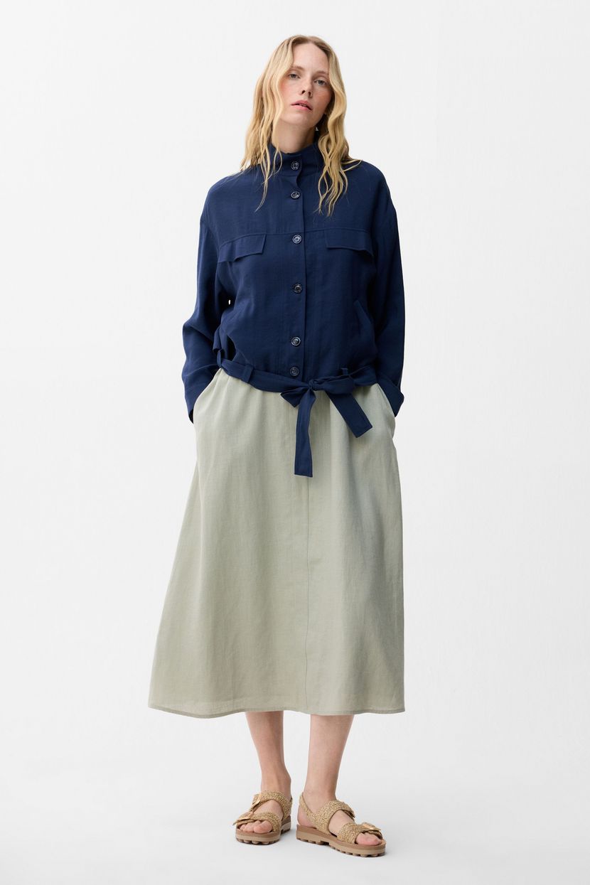 Navy Blue Belted Jacket with Pocket Flaps 11944870000-018 | adL