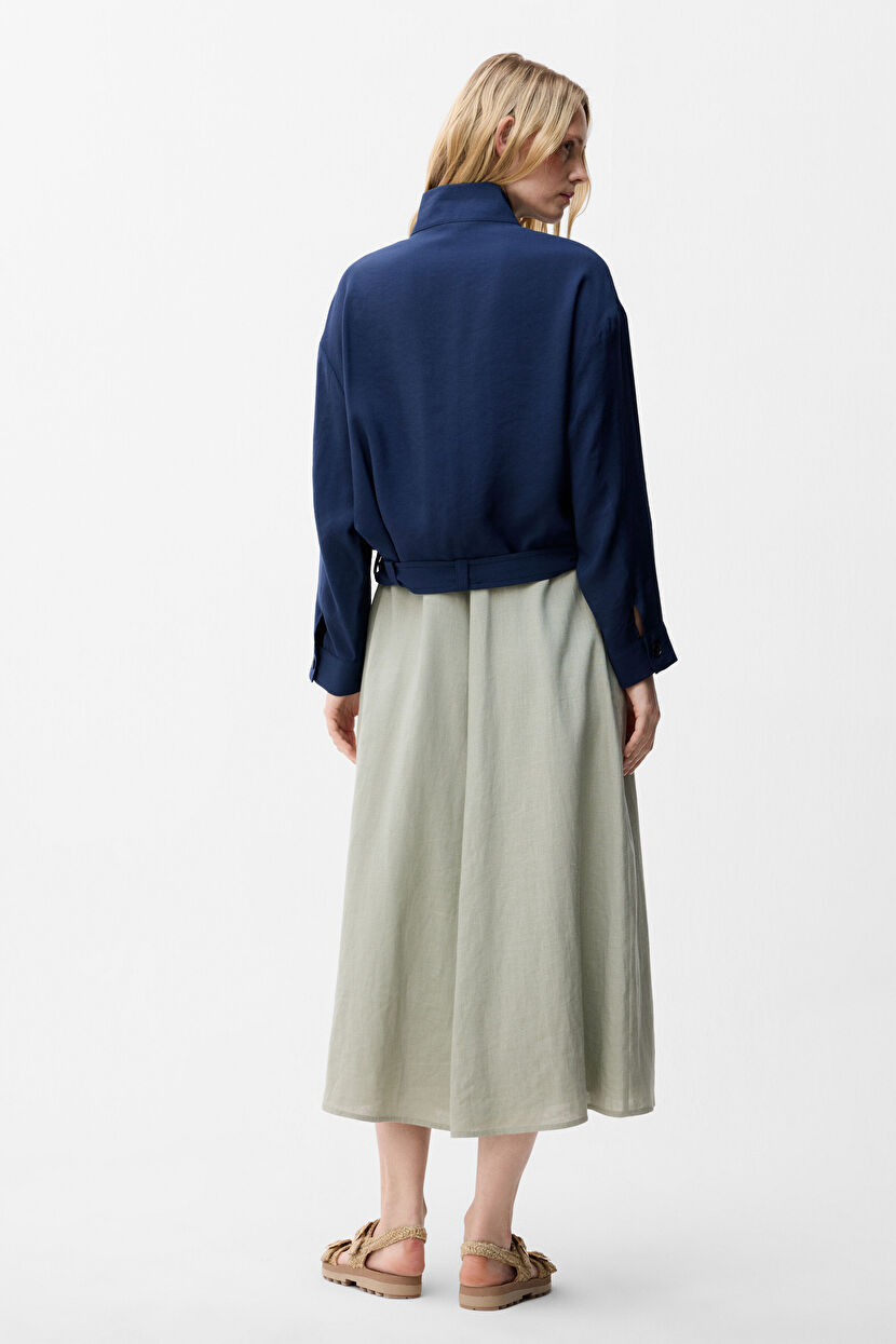 Navy Blue Belted Jacket with Pocket Flaps 11944870000-018 | adL