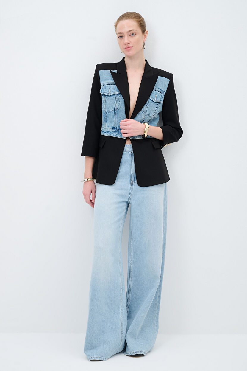 Siyah Denim Garnili Crop Ceket 11944905000-001 | adL