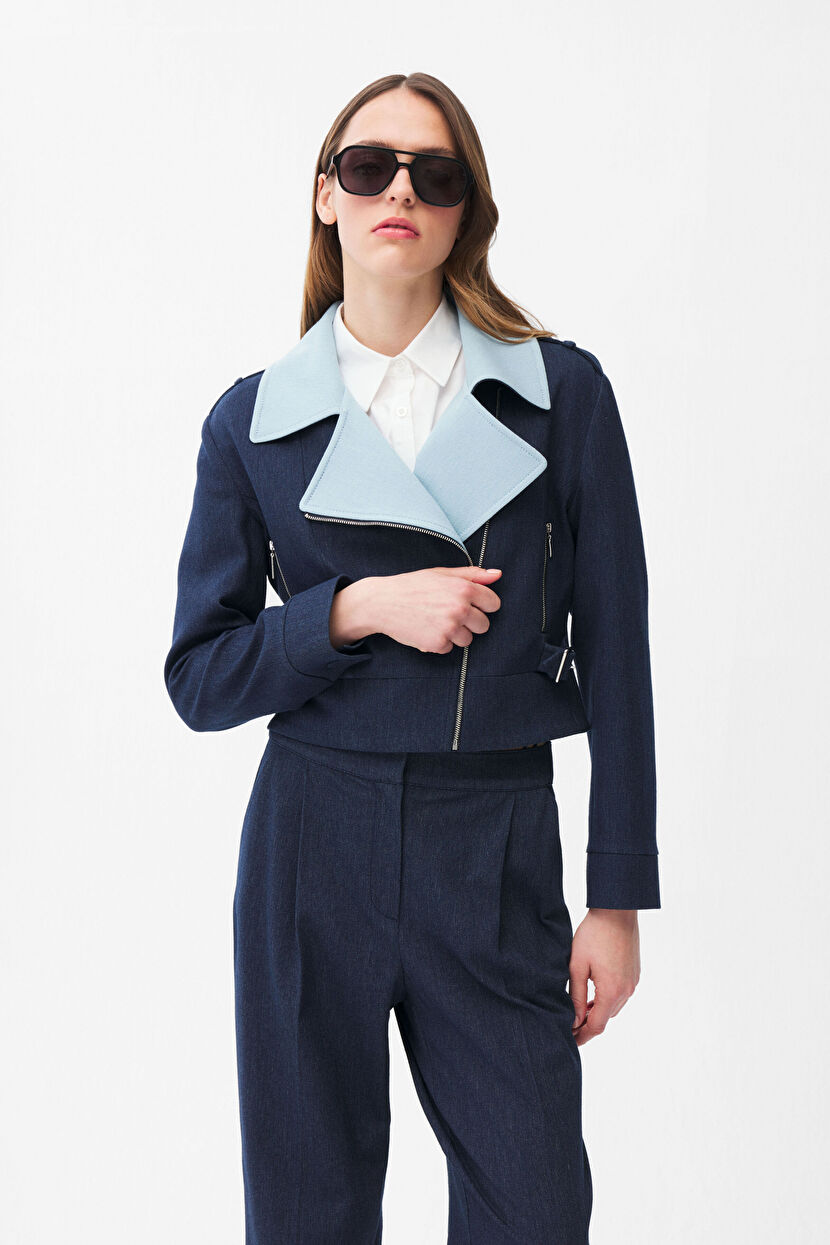 Navy Blue Zipper Detailed Jacket 11946153000-018 | adL