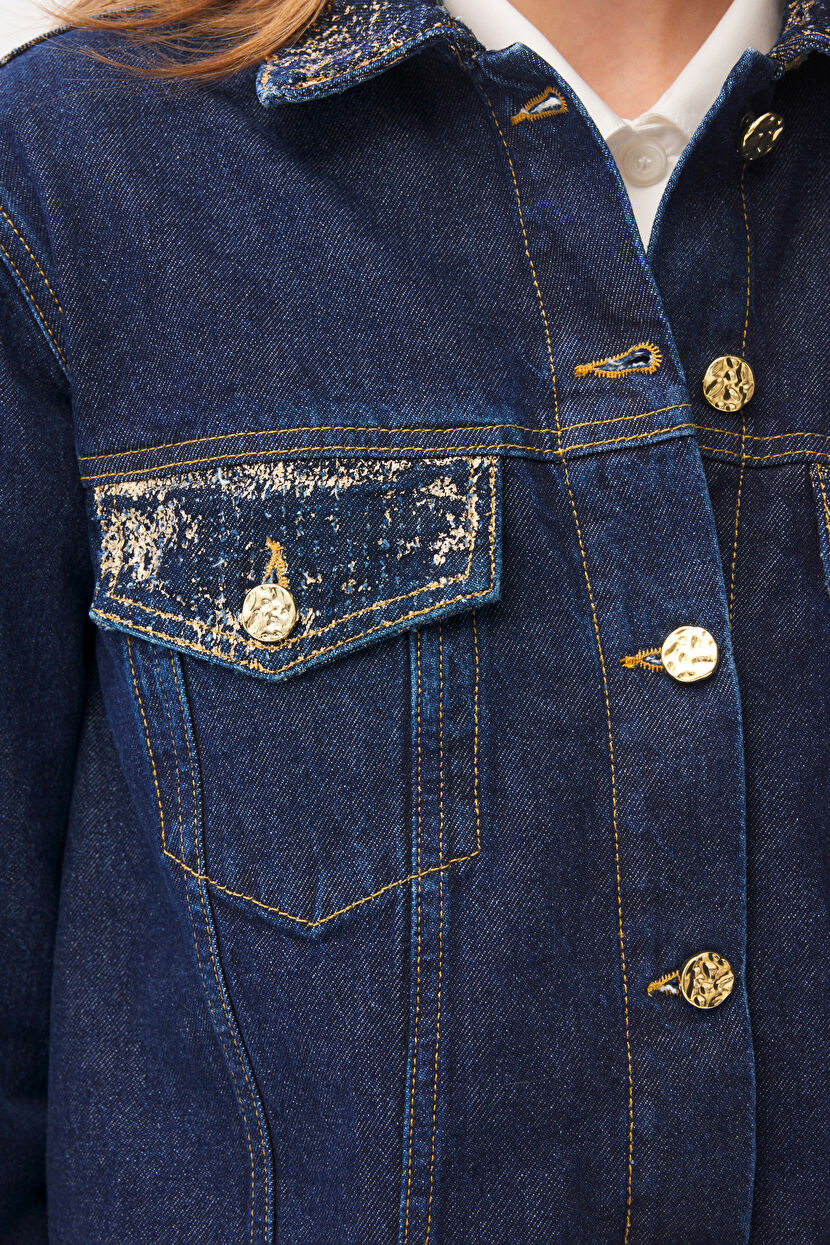 Navy Blue Stitching Detailed Jacket 11946569000-018 | adL