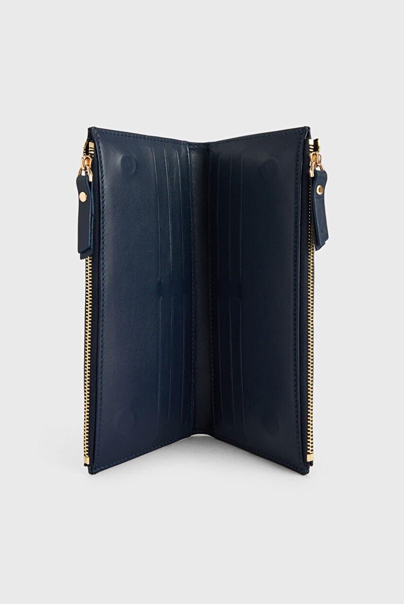 Navy Blue Leather Big Wallet 12045826000-018 | adL