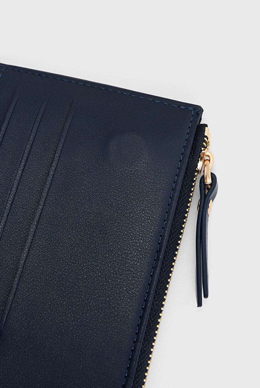 Navy Blue Leather Big Wallet 12045826000-018 | adL