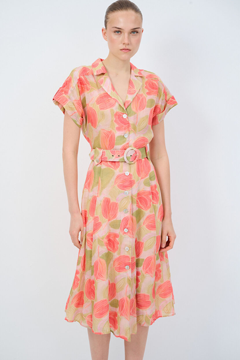 A.E.マルティ☆ファッションプレート『VOILA LE PRINTEMPS』 Pembe Desenli Kemerli Elbise 12442554003-207 | adL