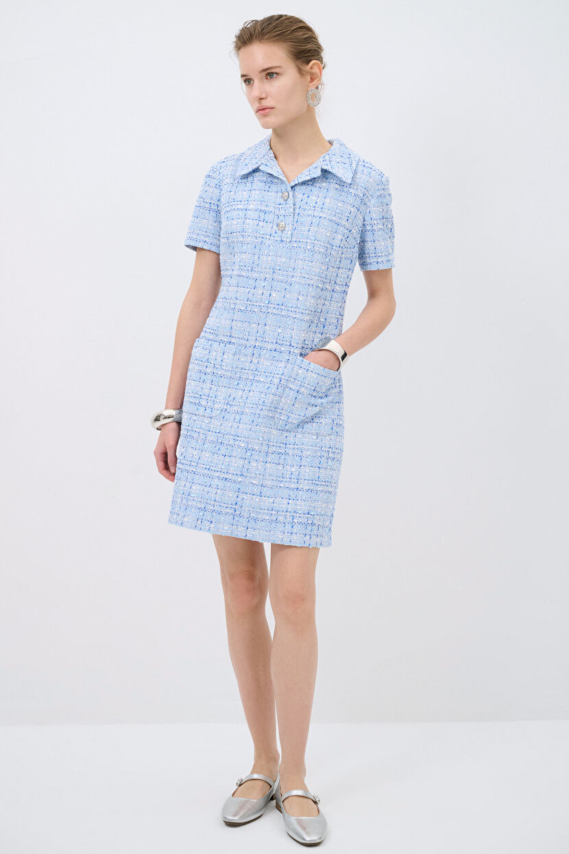 Blue Mini Dress With Pocket 12443439002-303 | adL