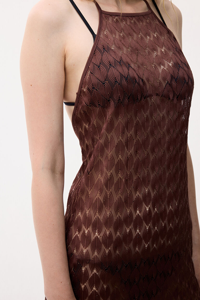 Brown Lace detailed dress 12444066001-010 | adL