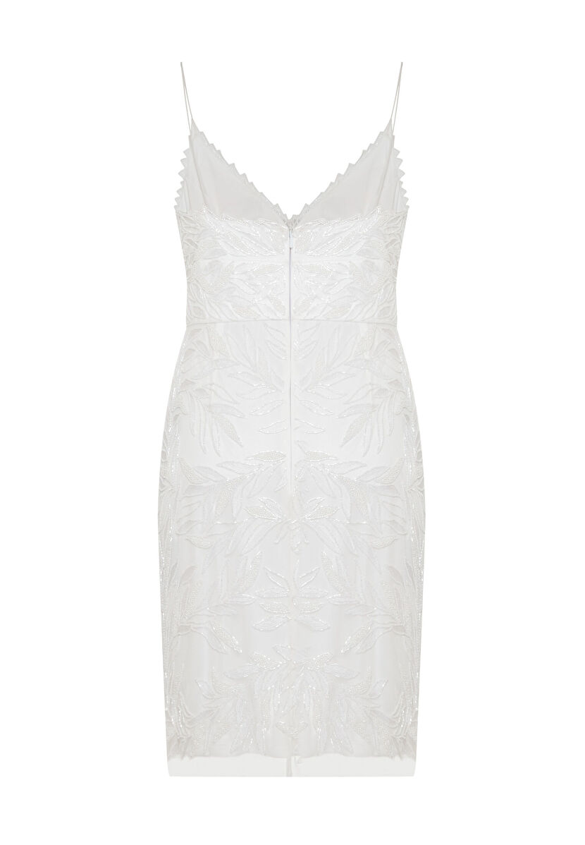 White V-Neck Embroidered Mini Dress 12444087000-002 | adL