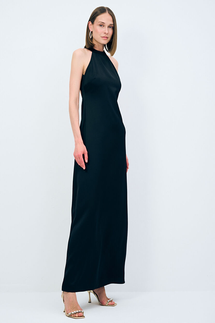 Siyah Night Zoom Halter Yaka Uzun Elbise 12444108002-001 | adL