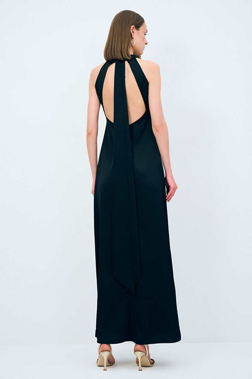 Black Halter Neck Long Dress 12444108002-001 | adL
