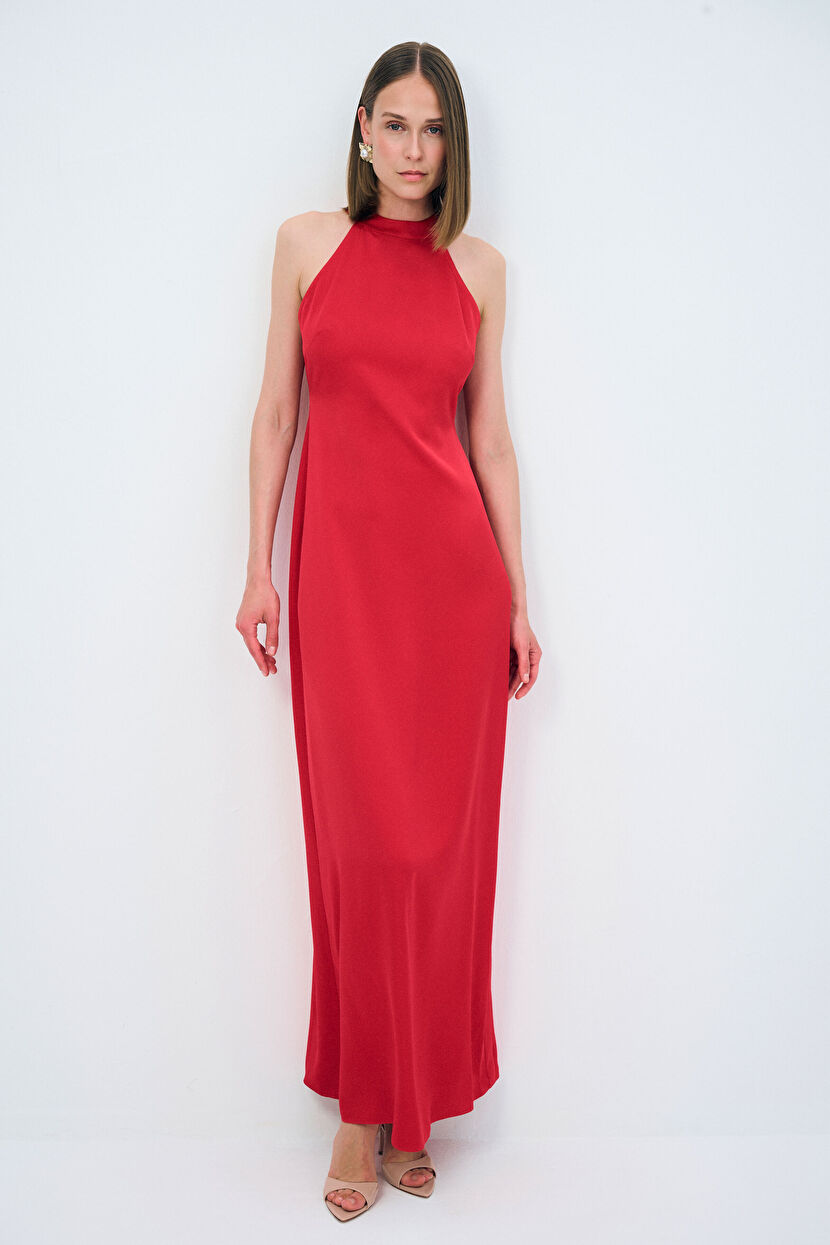 Red Halter Neck Long Dress 12444108002-006 | adL