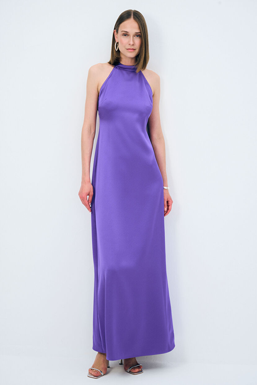 Purple Halter Neck Long Dress 12444108002-013 | adL