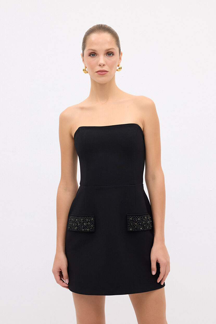 Siyah Night Zoom Cep Kapaklı Straplez Elbise 12444109001-001 | adL