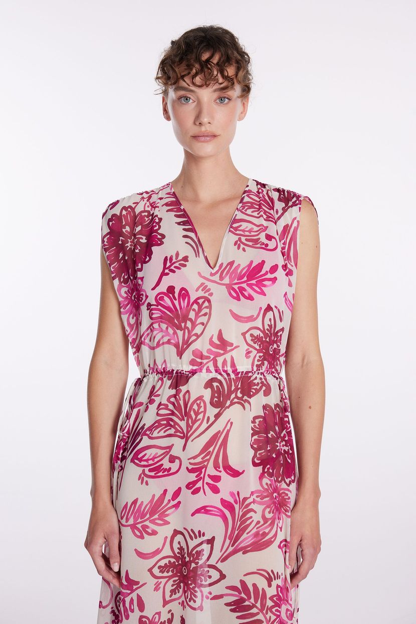 Fuschia V-Neck Printed Dress 12444128000-208 | adL