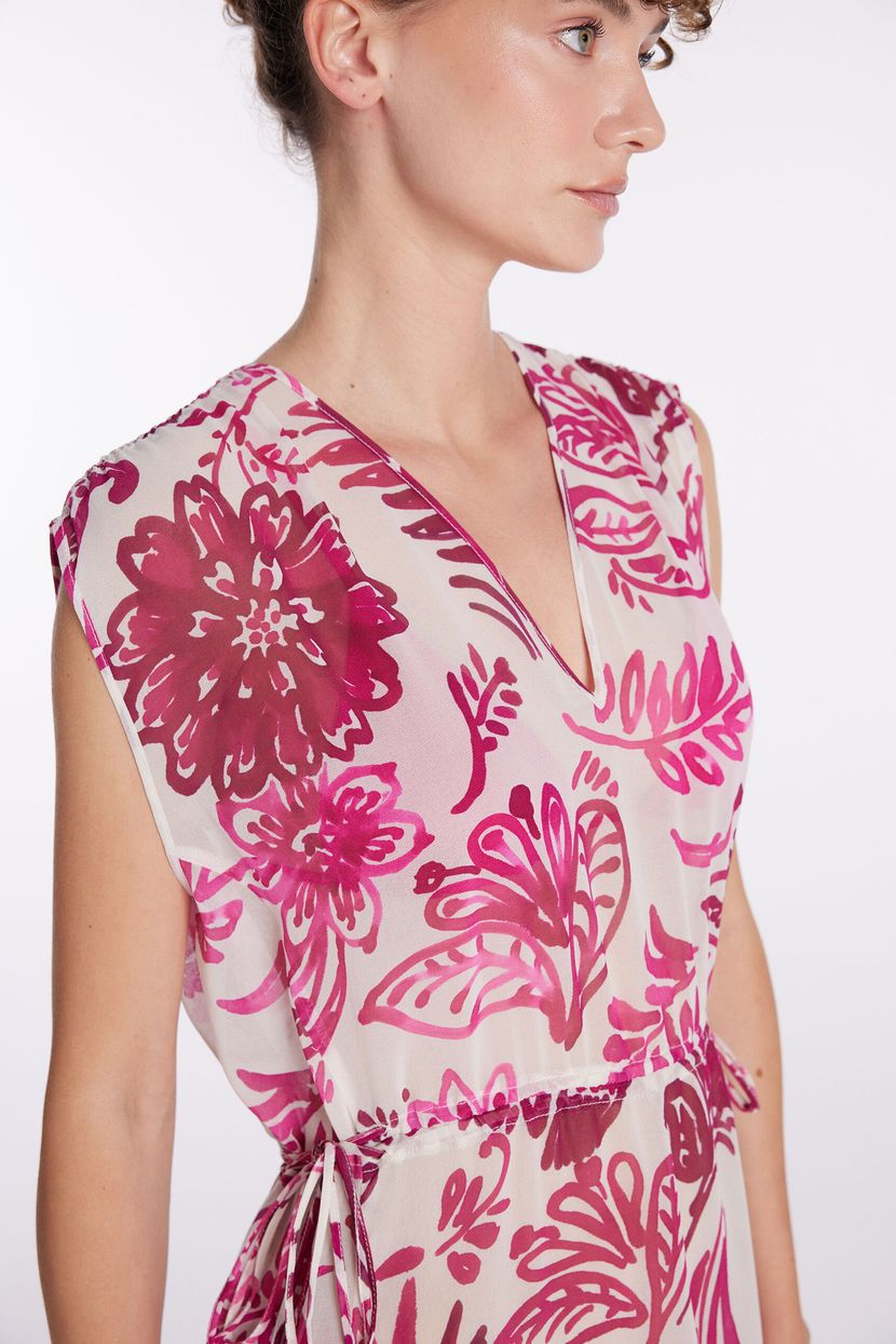 Fuschia V-Neck Printed Dress 12444128000-208 | adL