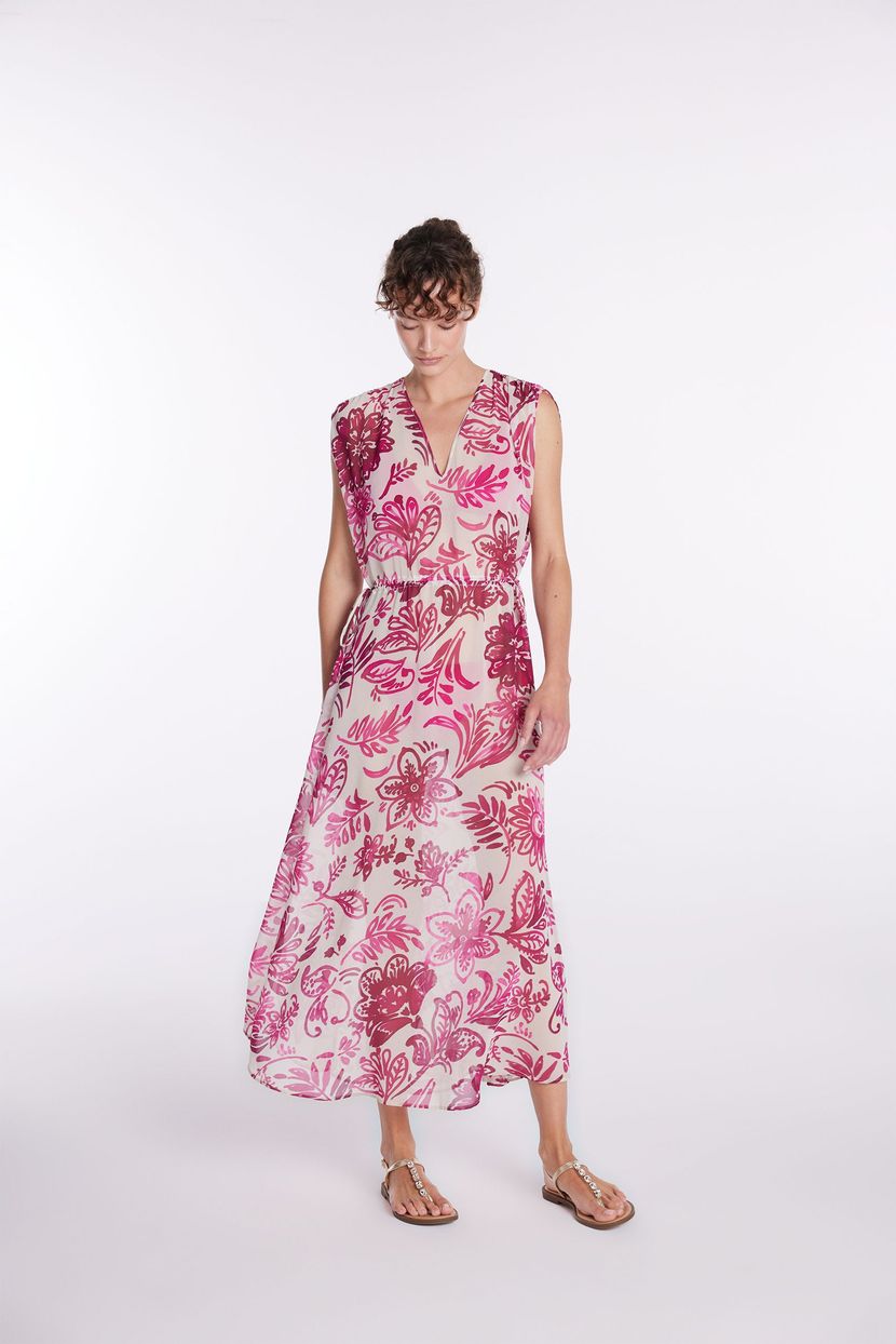 Fuschia V-Neck Printed Dress 12444128000-208 | adL