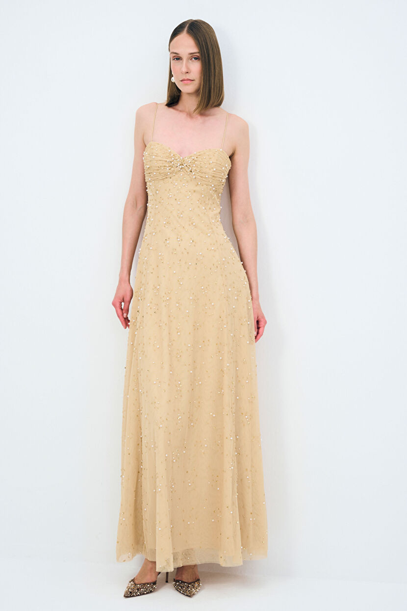 Gold Night Zoom Mini Boncuk İşelmeli Elbise 12444632000-528 | adL