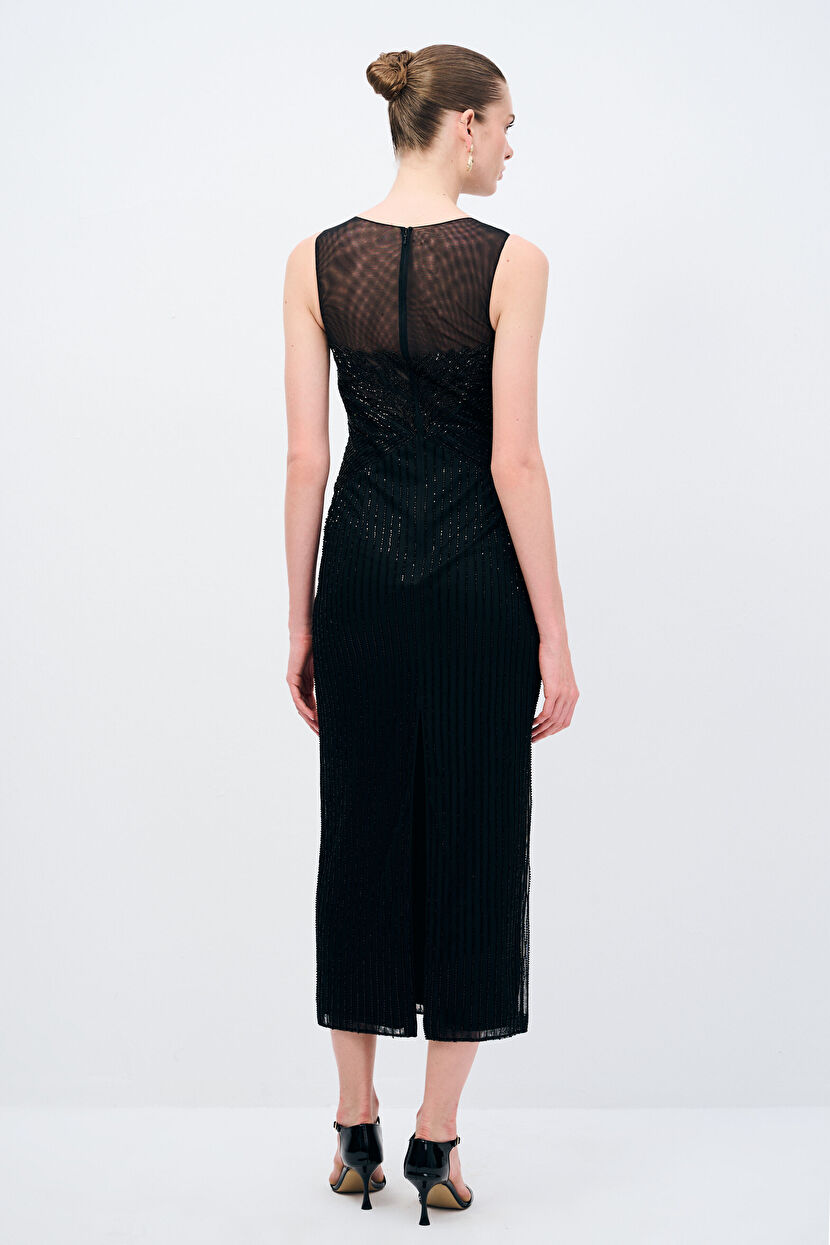 Siyah Night Zoom Kolsuz İşlemeli Elbise 12444633000-001 | adL