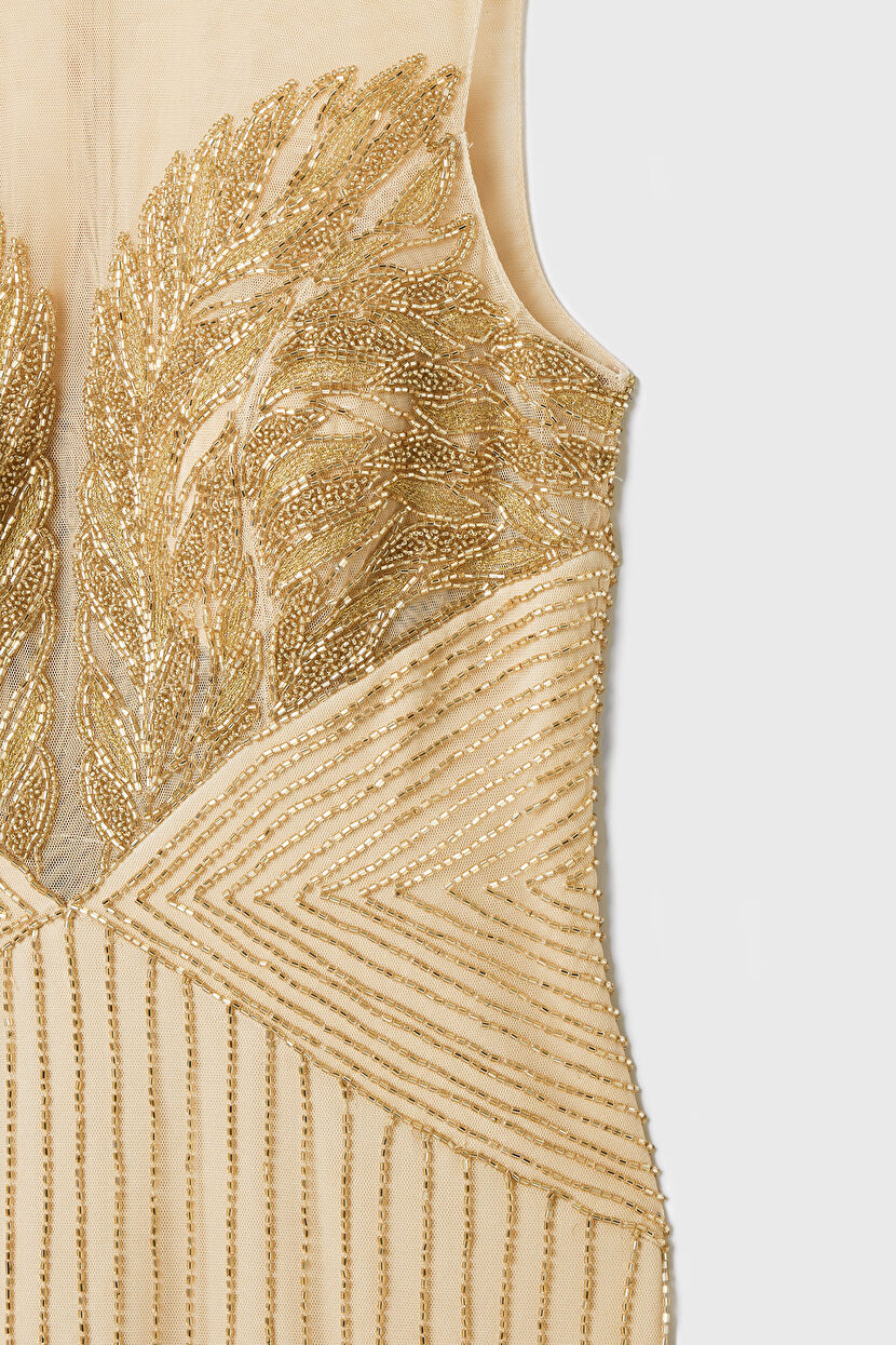 Gold Night Zoom Kolsuz İşlemeli Elbise 12444633000-528 | adL