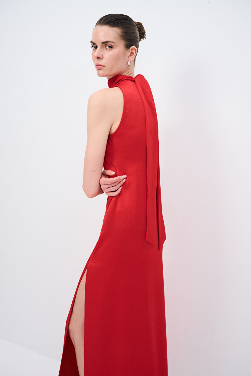 Kırmızı Night Zoom Halter Yaka Uzun Elbise 12444660001-006 | adL