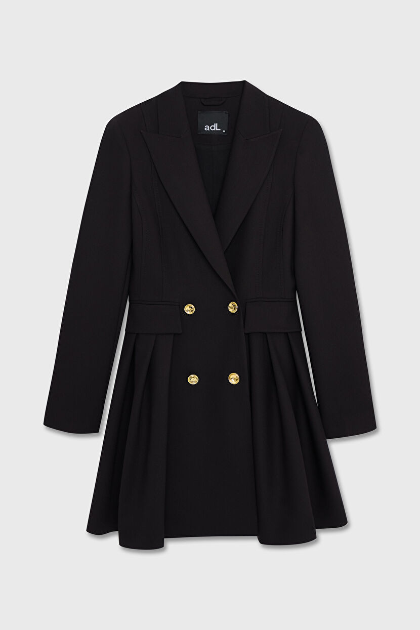 Black Flounce Jacket Dress with Pocket Flap Detail 12444868000-001