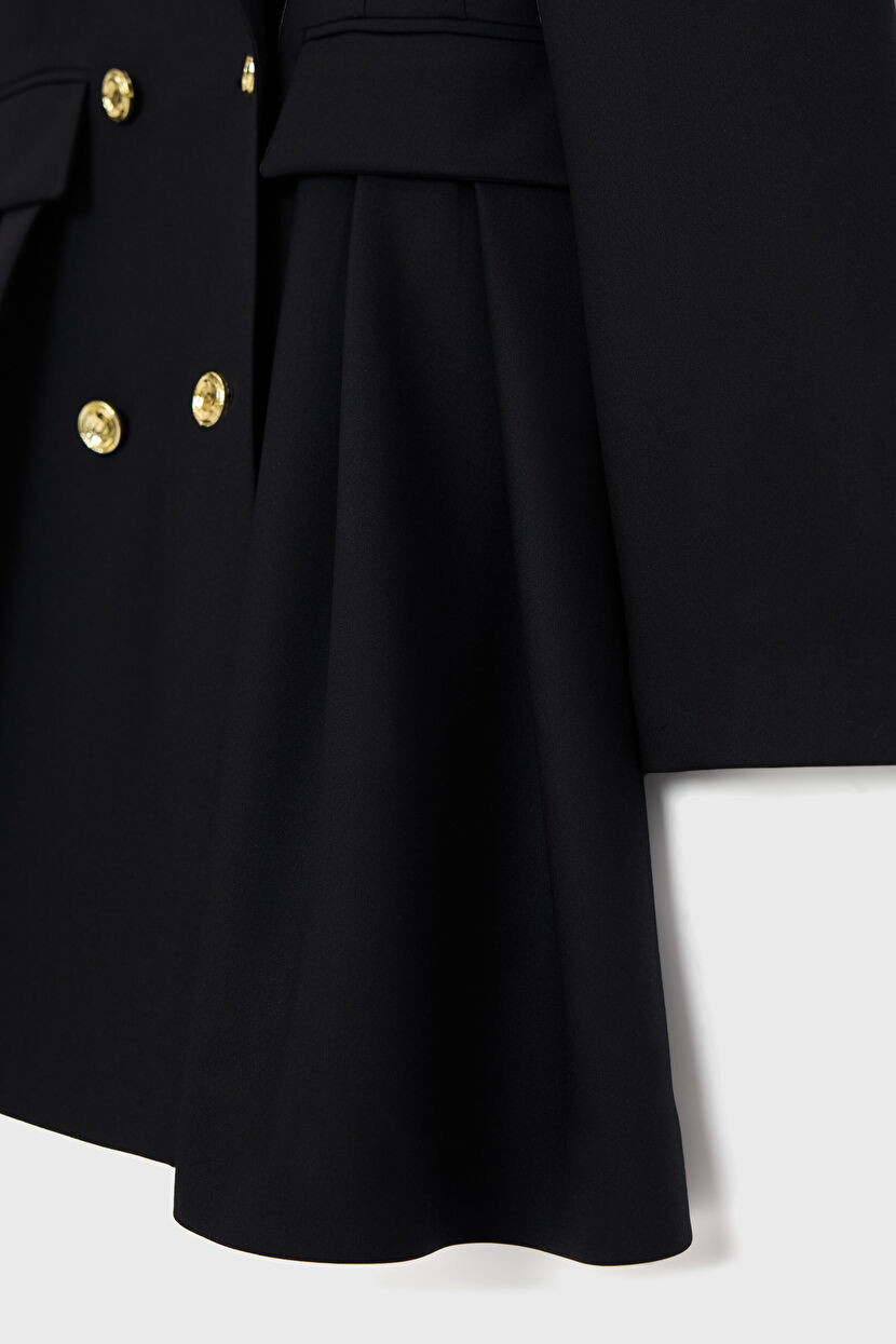 Black Flounce Jacket Dress with Pocket Flap Detail 12444868000-001