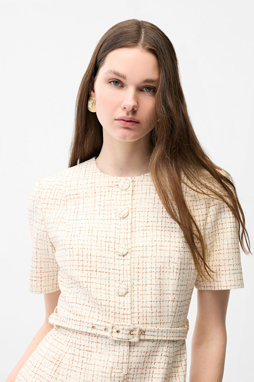 Brown Button-Front Tweed Dress 12444890005-310 | adL