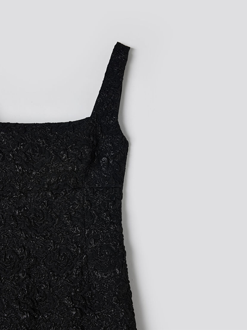 Black Square Neck Long Jacquard Dress 12444995001-001 | adL